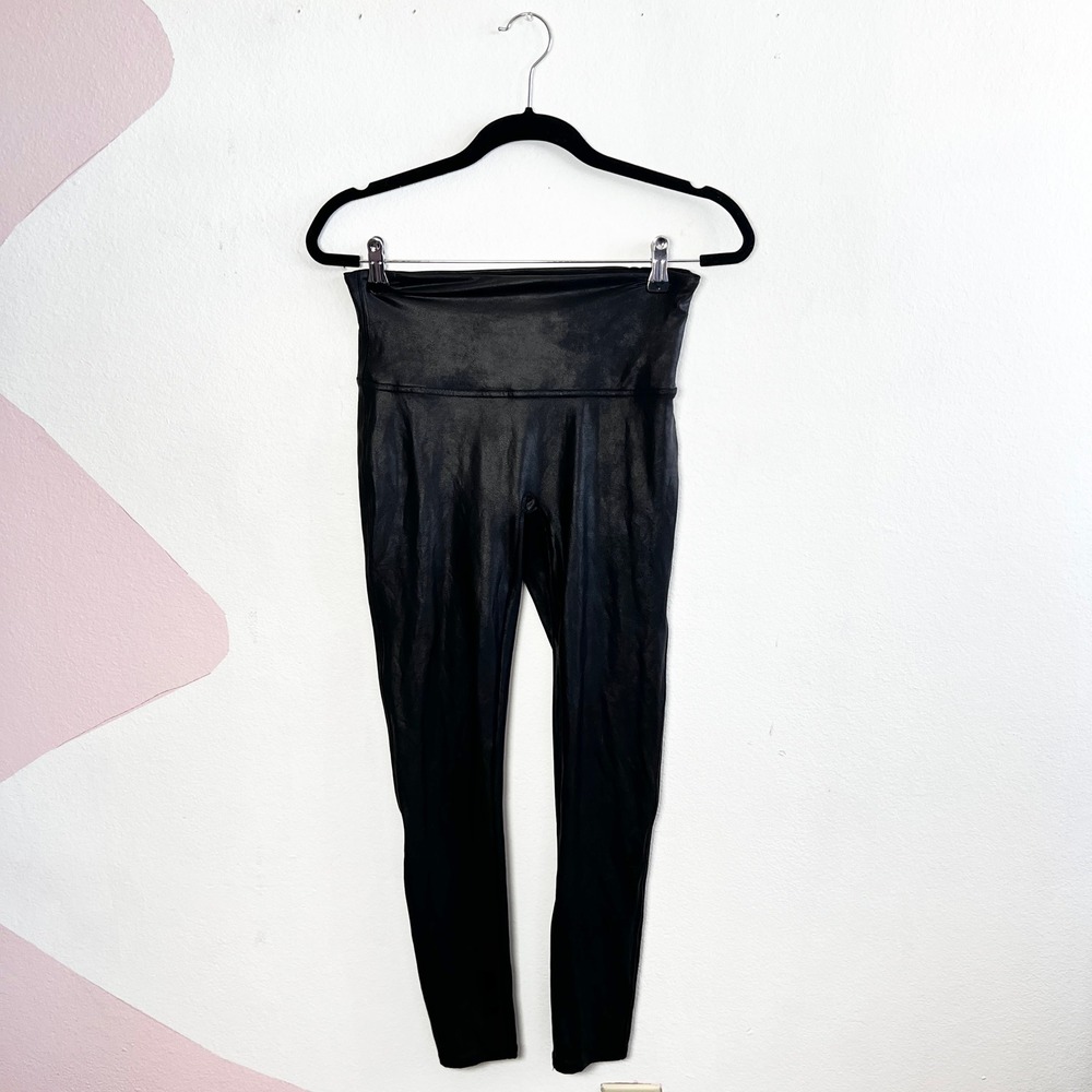 Spanx Faux Leather Leggings Womens‎ Large Black Stretch Goth Edgy